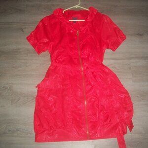 womens shiny red dress.DEREON.short sleeve.gold bling.lined.size large